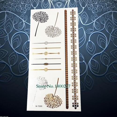 1PC Pretty Girls Makeup Jewel Flash Temporary Tattoo Sticker Gold Silver Dandelion Design Waterproof Bracelet Tattoo Chain PMT09