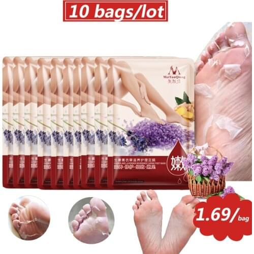 10bags/lot Remove Dead Skin Exfoliating Foot Mask Ginger And Lavender Nourished Caring Foot Care Mask Socks Peeling Cuticles