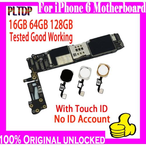 100% Original unlocked for iPhone 6 4.7inch Motherboard With Touch ID/Without Touch ID for iphone 6 Logic board 16gb 64gb 128g