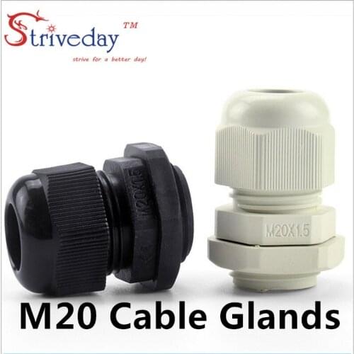 100pcs/lot creamy-white Black M20 Nylon plastic cable gland Wiring Accessories cable connector IP68 waterproof Gland