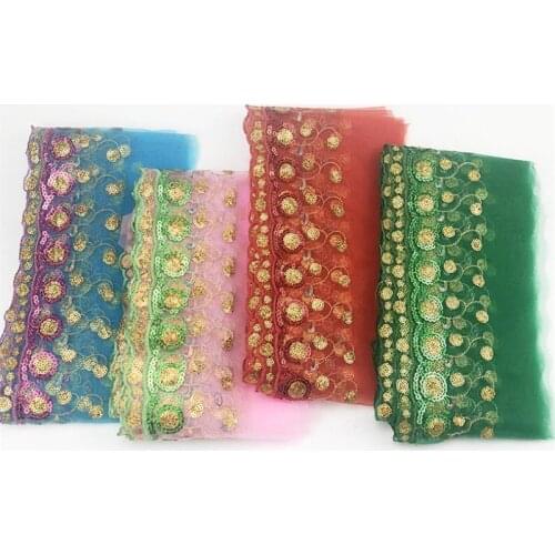 16cm width sequins Lace organza ribbon Trimming Latin stage dance skirts dress garments hair Accessories GH126