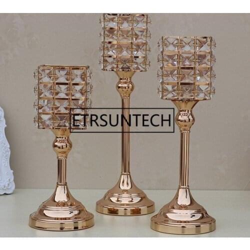 3pcs/set Gold Crystal Candle Holders Luxurious Event Candlesticks Party Candle Stand Centerpiece Candelabra Wedding Decor