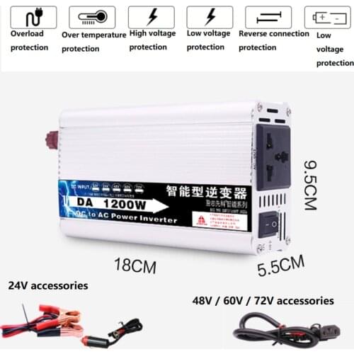1200W Watt DC 24V 48V 60V 72V to AC 220V Car Power Inverter Charger Converter Adapter DC 12 to AC 220 Modified Sine Wave 50HZ