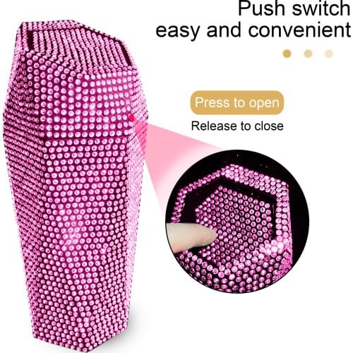 Bling Rhinestone Car Trash Can with Lid Mini Crystal Hanging Auto Garbage Can Vehicle Plastic Trash Bin Dustbin Organizer