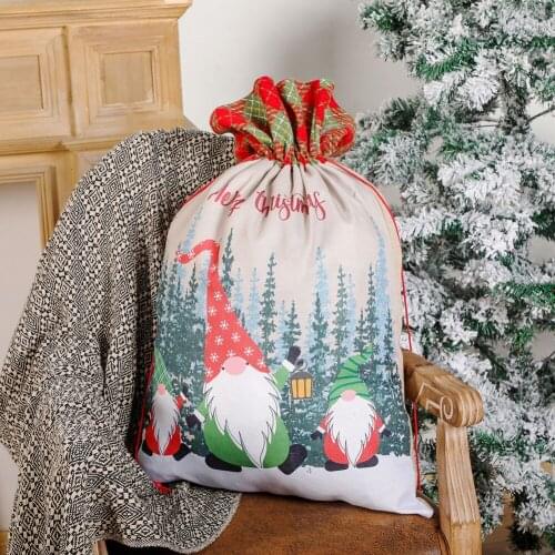 Santa Claus Print Pattern Large Christmas Canvas Gift Bag For Xmas Package Storage Christmas Party Supplies Favors Festival Prop