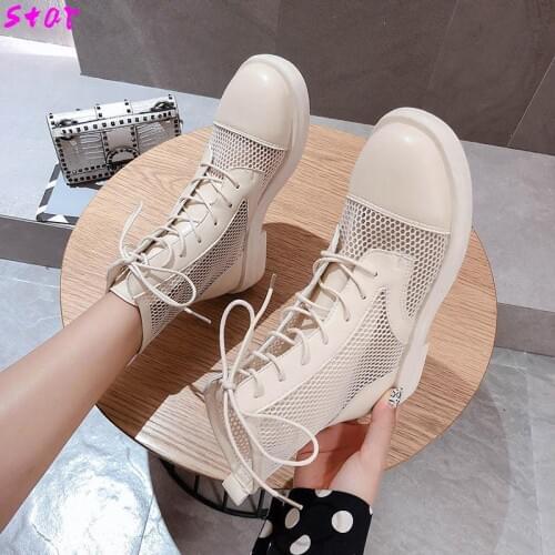 Summer Black Mesh Womens Boots Fashion Pointed Toe Lace-up High Heels Women Transparent Ankle Boots Female Sandals Pumps Dress
