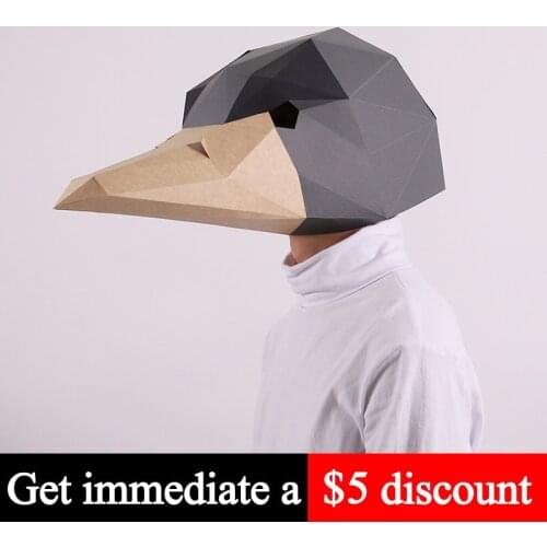 Pre-cut Ostrich Animal Adult Head Mask Paper Model,3D Low-poly Papercraft,Party Cosplay Prop,Handmade DIY Craft Toy RTY086