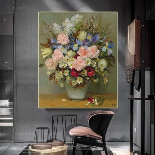 Citon Marcel Dyf Still life with flowers in vase Canvas Art Oil Painting Artwork Poster Picture Wall Decor Home Decoration