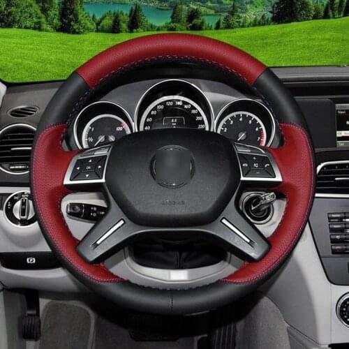 For Mercedes-Benz C Class Black Leather Red Leather Hand Sew Wrap Car Steering Wheel Cover Cover Accessories