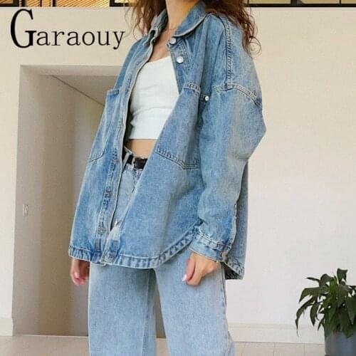 Garaouy 2021 New Womens Clothing Spring Autumn Denim Clothing Fashion Casual Loose Pocket Buttons Blouses Shirt Coat ZA