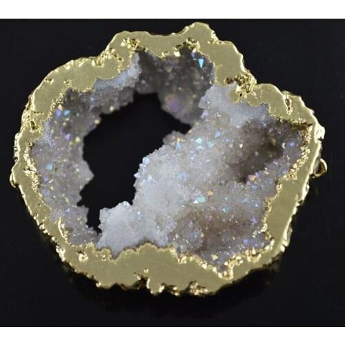 Hot Sell White Druzy Stone Gold Color Pendants Rainbow Crystal Drusy Geode For Jewelry Making Connections 5pcs