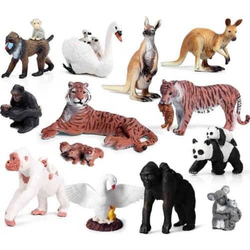 Simulation Animal Toy Tiger Orangutan Kangaroo Swan Panda Cub Model PVC Animals Action Figures Toy Childrens Christmas Gifts