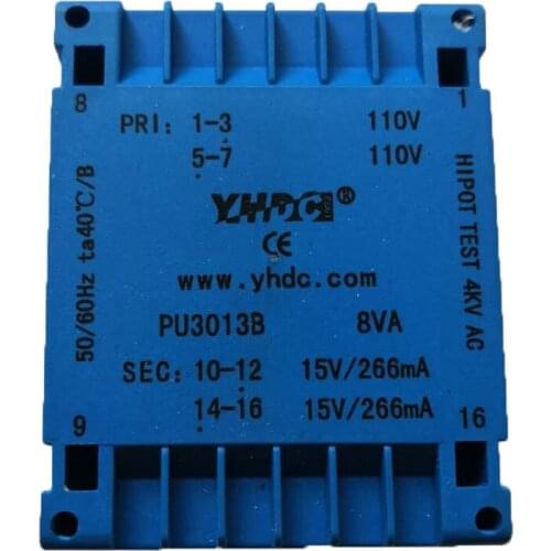 YHDC PU3013B Power 8VA input 2*115V output 2*9V Epoxy Encapsulated Flat-type Transformer Isolation Transformer