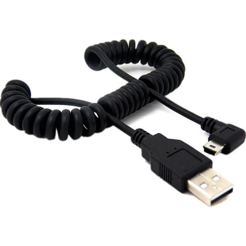 USB 2.0 male to Mini USB Right angled 90 degree Flexible Spring Retractable Charging data Cable for Car navigation GPS MP3/MP4