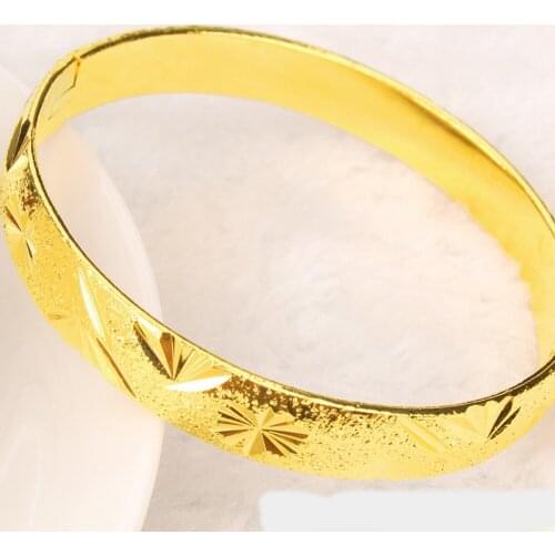 Classic Carved Bangle Yellow Gold Filled Womens Bracelet Openable