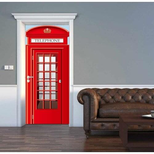 Creative environmental protection 3D British red grid door stickers refurbished self-adhesive bedroom wall stickers