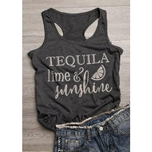 Vest Tequila Lime & Sunshine Letter Print Tank Tops Female Sexy Summer Sleeveless Ladies Tops Casual Sunshine Camisetas Shirts