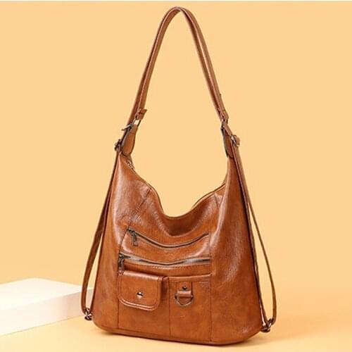 Fashion Crossbody Bag For Women Soft PU Leather Handbags Multi Pockets Shoulder Bag Ladies Solid Bucket Bag