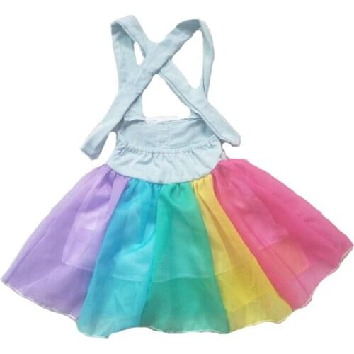 Fashion boutique summer dress girls rainbow color striped lace dresses for children sleeveless cool princess party frock