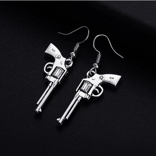 Trendy Vintage Revolver Gun Shape Dangle Earrings for Women Girl Retro Drop Earrings Cute Small Object Earring Jewelry Bijoux