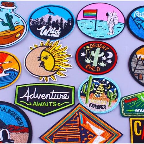 Outdoor Adventure Mountain Patch For Clothing Iron On Embroidered Patches For Clothes Appliques For T-shirt Badges Wave Patch