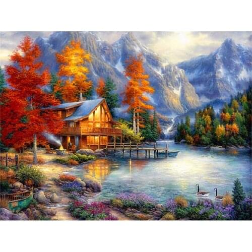 Landscape Sunset Sea View DIY Cross Stitch 11CT Embroidery Kits Craft Needlework Set Printed Canvas Cotton Dropshipping