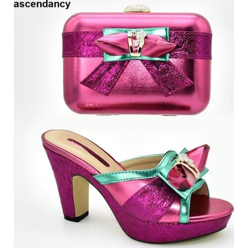 Latest Design Shoes and Bag Set African Sets 2020 Nigerian Women Party Pumps with Purse Women Shoes High Heel Slip on Pumps