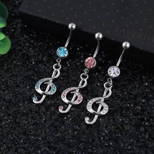 New Arrival Umbilical Ring Rhinestone Surgical Steel Music Sign Navel Belly Button Rings Jewelry Cool Night Club Party Accessory