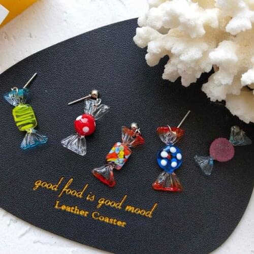 New Fashion Vintage Lovely Mix Colored Glaze Transparent Candy Shape Drop Earrings for Women Girls Sweet Fruit Flavored Earrings
