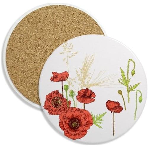Flowers Plant Painting Corn Poppy Ceramic Coaster Cup Mug Holder Absorbent Stone for Drinks 2pcs Gift