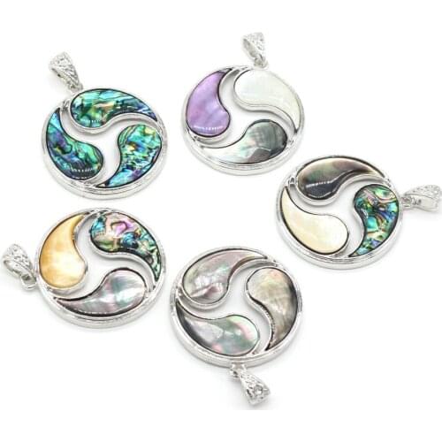 Wholesale Natural Shell Pendant Round Silver Color Metal for Jewelry Making DIY Pendant Necklace Accessories 42x42mm