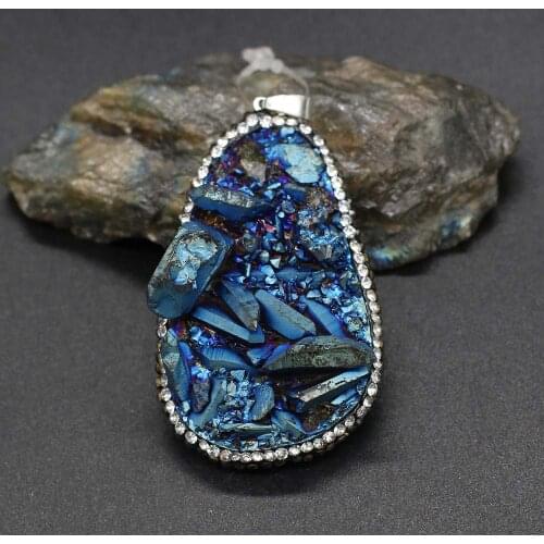 Pendants Irregular shape Resin and semi precious stone Inlaid crystal for Jewelry Making DIY Necklace Bracelets 35x50-45x55mm