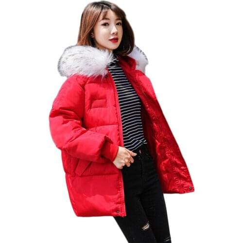 Winter down cotton coat women short loose 2020 new Korean fashion red green yellow plus size white fur collar hooded parka JD922
