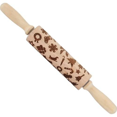 Christmas Rolling Pins Rock Snowflake Elk Wooden Rolling Embossing Baking Cookies Biscuit Fondant Cake Patterned Roller 2Type
