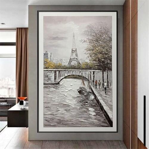 Hand-painted Paris Eiffel Tower Landscape Abstract Oil Painting on Canvas Poster Wall Picture for Living Room Decor Arts picture