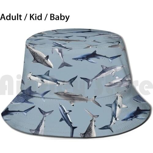 Sharks Pattern ( Blue ) Sun Hat Foldable UV Protection Sharks White Whiteshark Tiger Tigershark Blue Ocean Be Sealife