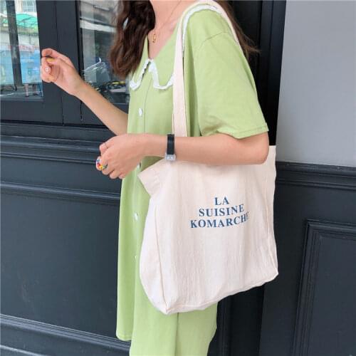 Simple Design Women Cotton Linen Shoulder Bag Student Girls Daily Casual Tote Beach Handbags Ladies Eco Reusable Shopping Bags