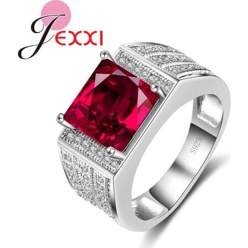 Shinning Ring With Big Red Square CZ High Quality Rings Female Warm Birthday Gifts 925 Sterling Silver Accessories