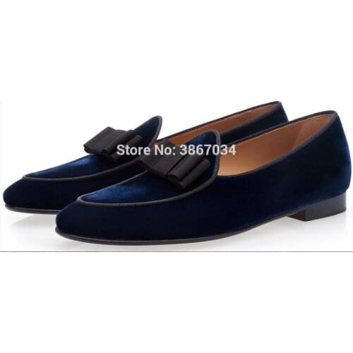 SHOOEGLE British Gentle Men Loafers Bow-Knot Flats Velvet/ Patent Leather Shoes Slip on Slippers Wedding Shoes Men