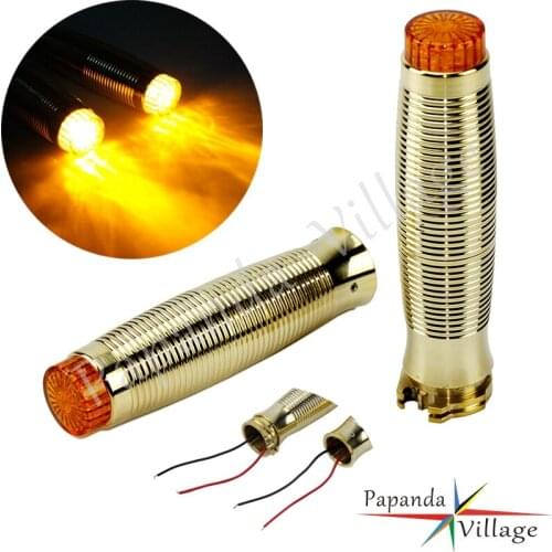 Universal Old School Dual Brass 1" Motorcycle Handlebar LED Hand Grips For Harley Honda Yamaha Suzuki Kawasaki Chopper Bobber
