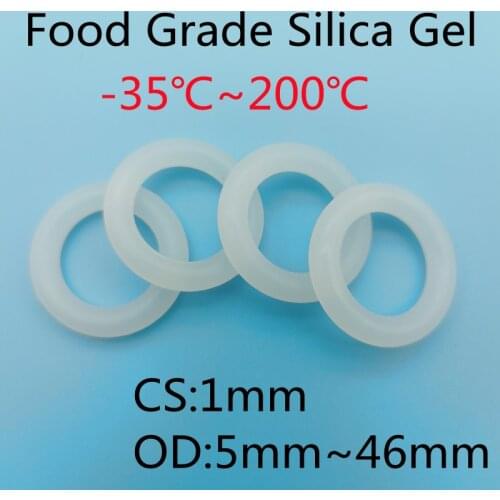 100pcs VMQ O Ring Seal Gasket Thickness CS 1mm (OD 5 ~ 46mm) Silicone Rubber Insulated Waterproof Washer Round Shape Nontoxic