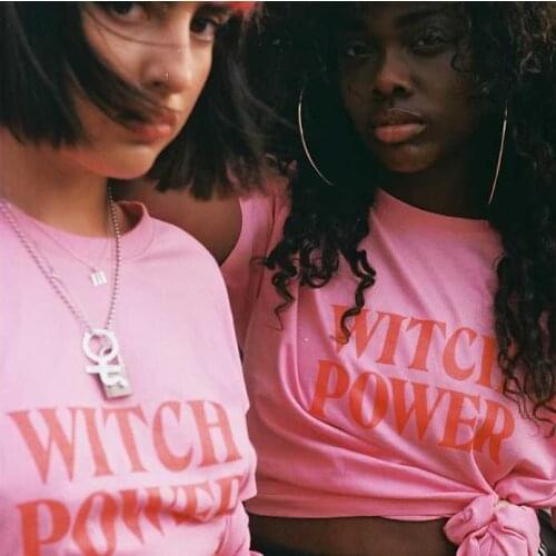 WITCH POWER Pink T-Shirt Women Funny tshirt Halloween tees fashion clothes short sleeve o-neck t shirt tops