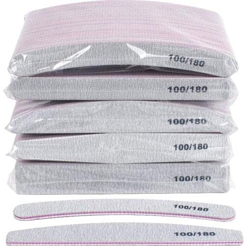 10Pcs/Lot Sanding Nail File 100/180 Grey Sandpaper Buffer Block Trimmer Double Sided Pedicure Polishing Files For Manicure