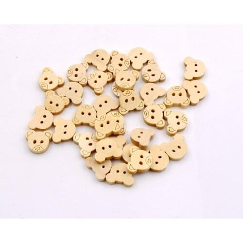 100PCS Wooden Buttons Cartoon Bear Crafts Scrapbook Sewing Clothes Buttons DIY Childrens Clothing Supplies Retro Decor Buttons