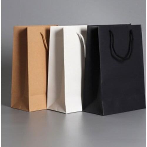 20pcs/lot White Black Simple Paper Gift Bag Kraft Paper Candy Box With Handle Wedding Birthday Party Gift Package Bags