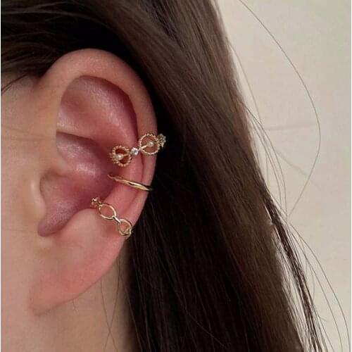 3pcs/set Korean Cute Pearl Ear Clips For Women Elegant Circle Clip On Ear No Piercing Fake Cartilage Earcuff Jewelry Gifts