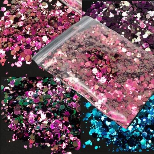 50g Chunky Hex Glitter Mix - Nail Art Chunky Chameleon (Color Shifting) 12 color Collection Glitter.For acrylic & gel nail