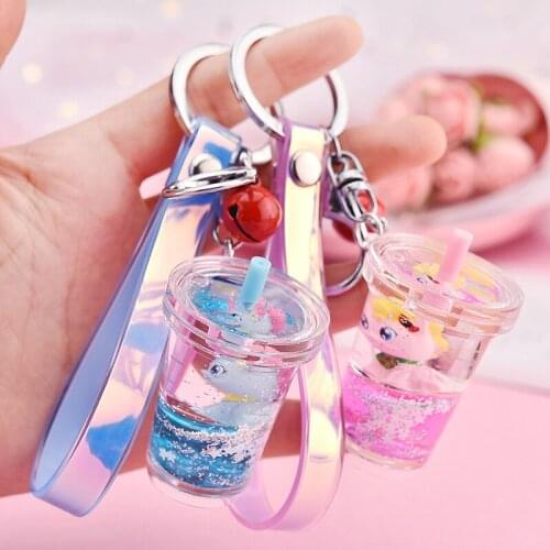 Acrylic Quicksand Lovers Keychain Creative Cartoon Cow Unicorn Car Key Ring Boutique Women Men Backpack Pendant Key Chains Gifts