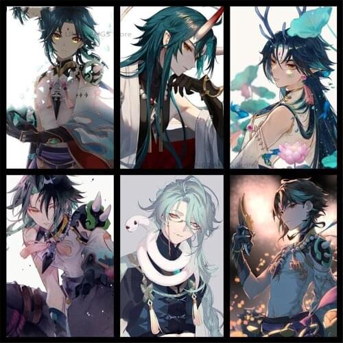 5d Diy Diamond Painting Genshin Impact Game Male Characters Elf Xiao Anime Poster Diamond Mosaic Cross Stitch Home Decor Gift