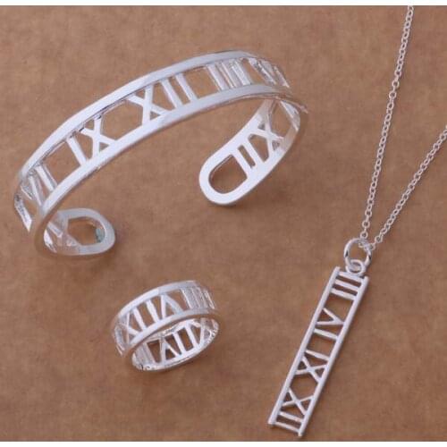 AS117 EngagementSilver Color 925 Jewelry Silver Popular Jewelry Sets Bangle 066 + Necklace 255 + Ring 260 /dnjameqa Bhdajyka